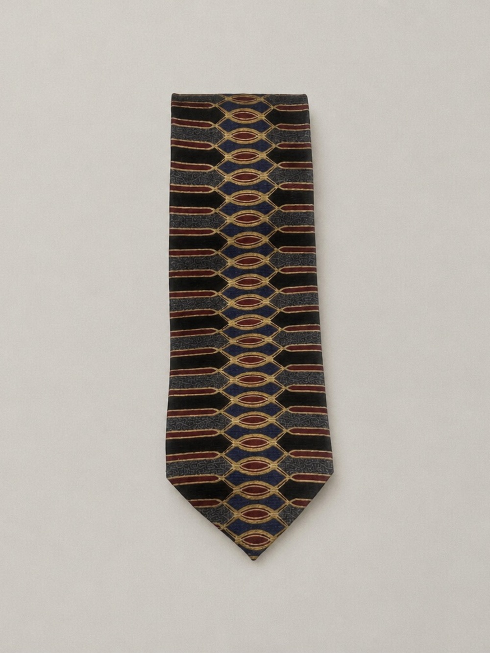 Screenplay Martin Wong Classic Geometric Pattern Men's Tie in Red Black & Gold